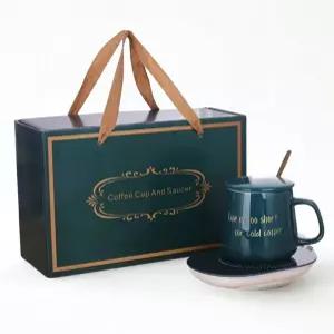 커피 컵 워머 - 뚜껑과 USB-C 히팅 플레이트가 있는 가열 머그 가정/사무실용 우아한 선물 상자로