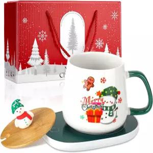 Mimorou 크리스마스 커피 워머와 머그잔 세트 워머 컵 자동 온/오프 중력 유도 사무실 책상 사용(최대