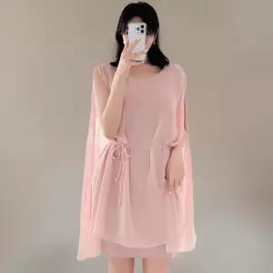 [신상오픈런]여성 슬림핏 허리끈 쉬폰 민소매 미니 드레스 (35333399)