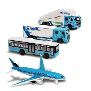 비행기 공항차량 4종세트 주차 착륙 작동완구 5세 헬기장 비행기장난감