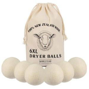 홈스테드 하우스웨어 XL 울 드라이어 볼 6팩 u2013 뉴질랜드 천연 섬유 유연제 및 정전기 방지제 반려동물 털을 위한 재사용 가능한 세탁 시트 대안