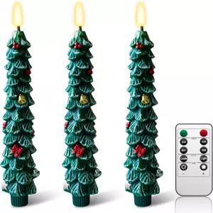 지바사 3팩 불 없는 크리스마스 트리 양초 리모컨 및 24시간 사이클 타이머가 장착된 9.8인치 테이퍼