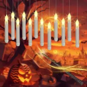 마법의 떠다니는 양초와 지팡이 리모컨 12개의 불 없는 배터리 작동 LED 양초 마법에 걸린 할로윈
