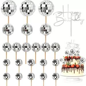23개 디스코 볼 컵케이크 토퍼 생일 축하 케이크 1970년대 테마 파티에서 가장 좋아하는 장식 선택