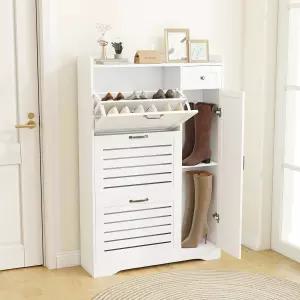 3개의 플립 서랍 도어 및 조절 가능한 선반이 있는 GlouMod 좁은 신발 보관 캐비닛 입구 옷장용 슬림