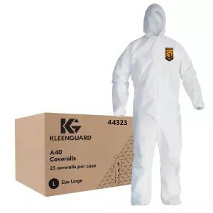 후드가 있는 클린가드 A40 액체 및 입자 보호 커버롤(44323) 지퍼 프론트 탄력 손목 발목(EWA) 흰색 대형