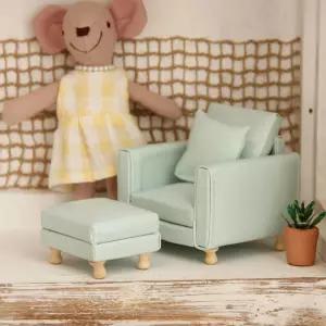 펑키 미니 하우스 미니어처 인형 집 소파 1 12 PU 가죽 쿠션 오토만 장식용 1/12 스케일 가구 및