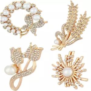 여성용 크리스탈 펄 브로치 및 핀 4개 웨딩 크리스마스 교사 감사 선물