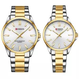 호환  CURREN 커플 시계 연인을 심플한 클래식 쿼츠 스테인리스 스틸 팔찌 손목시계 빛나는 손