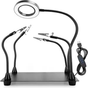 핸즈 솔더링 돕기 PCB 홀더 스테이션 3차 핸드 툴 5배 확대경 포함 4개의 암으로 논슬립 스틸 가중 베이스