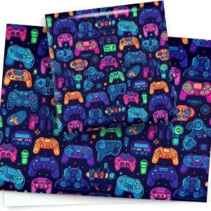 소년 생일 및 크리스마스 네온 게이밍 컨트롤러를 위한 리마리마 4개의 래핑 종이 시트 선물 랩 디자인