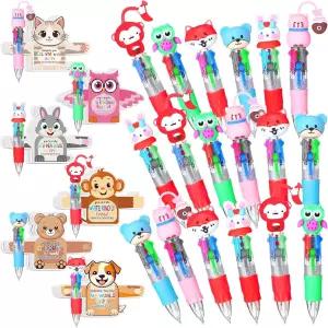 게일티 72개/36 세트 발렌타인데이 동물 펜 4 in 1 멀티컬러 및 러브 카드 파티 교실 학생을 위한 교환