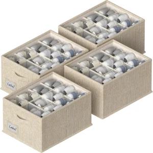 옷장용 FHSQX 4팩 신발 정리함 접이식 최대 48켤레 바닥 지지대가 있는 보관 용기베이지 16.5 * 12.6 9.5