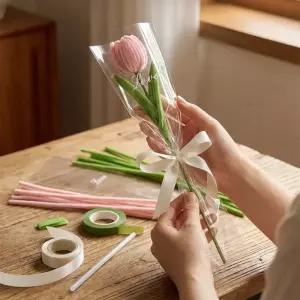 모루 꽃 한송이 꽃다발 만들기 DIY 키트 세트 + 카드 + 쇼핑백 [2종 튤립 조화