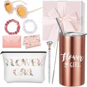 시에라 9개 플라워 걸 프로포즈 선물 세트 맞춤 텀블러와 빨대 신부 상자 캔버스 가방 선글라스 헤어 링