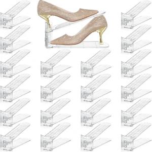 옷장용 투명 신발 슬롯 정리함 옷장 진열 공간 절약을 위한 20팩 스태커 하이힐용 조절 가능한 신발장