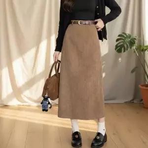 [하프클럽/셀러허브_여성트랜드패션]여성 골덴 긴치마 하이웨스트 벨트포