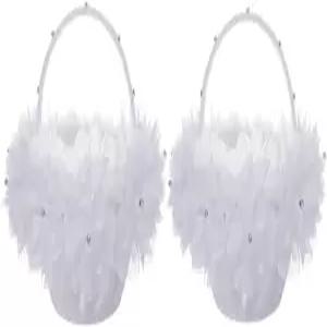 결혼식 파티 데스크톱 장식을 위한 2PC 플라워 걸 바구니 인조 레이스 꽃 장식이 있는 흰색 새틴 천