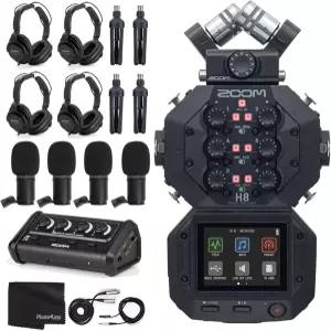 Zoom ZDM1 팟캐스트 마이크 4개 헤드폰 윈드스크린 스탠드 채널 앰프 4개가 포함된 음악 현장 녹음 번들용