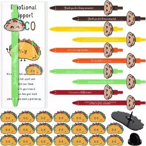 세이글로스시 15세트 직원 감사 감성 타코 선물 벌크 볼펜과 동기 부여 카드 브로치 핀 오빠 가방 팀 동료
