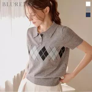 [블루레이스] 아가일 반오픈 카라 니트_B6S1KT2161