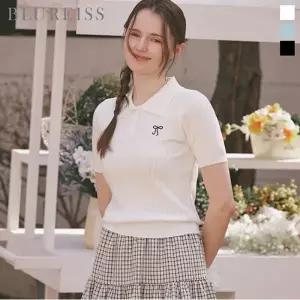 [블루레이스] 리본자수 반오픈 카라 니트_B6S1KT2171