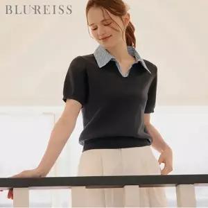 [블루레이스] 줄지카라 배색 반팔 니트_B6S1KT2181