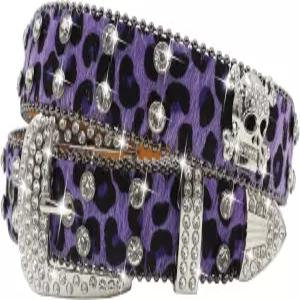 에버블링 라인스톤 해골 벨트 남성 레오파드 펑크 스터드 웨스턴 카우걸 BB Y2K