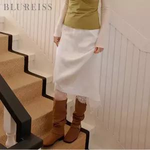 [블루레이스] 레이스 배색 언발런스 스커트_B6S1SK8151