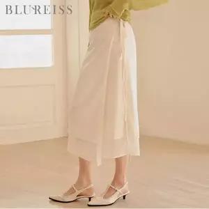 [블루레이스] 배색 레이어드 랩 롱 스커트_B6S1SK8161