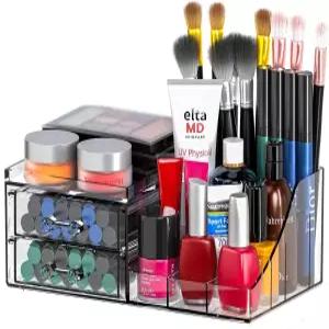 서랍이 있는 아크릴 스몰 메이크업 정리함 베니티 드레서 욕실 조리대용 클리어 스킨케어 립글로스 브러시