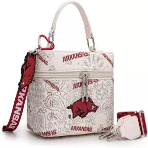 NCAA 공식 라이선스 크로스바디 박스 지갑 조절 가능한 스트랩 및 참 메이크업 백이 포함된 게임데이 탑