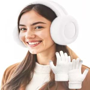 겨울 여성용 센커 패션 이어 머프 W/스크린 터치 장갑 세트 접이식 퍼지 이어머프 인조 모피 워머 커버