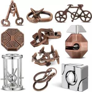 Syhood 10피스 메탈 브레인 티저 퍼즐 3D 스틸 어려운 매직 마인드 챌린지 연동 게임 IQ 스마트 로직