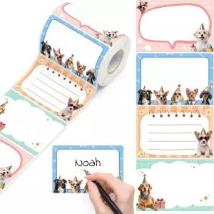 300개 강아지 이름표 스티커 롤 귀여운 동물 이름 배지 라벨 반려동물 애호가를 위한 다채로운 테두리