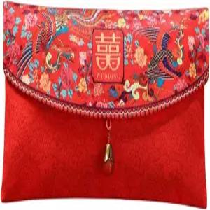 SEWACC 중국 결혼식 레드 패킷 봉투 봄 축제 및 결혼 축하를 위한 전통적인 축하 현금 선물 가방 더블 포함