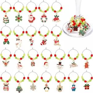 JUNEBRUSS 24Pcs 크리스마스 와인 부적 스템 잔용 유리 파티 장식용 음료 마커