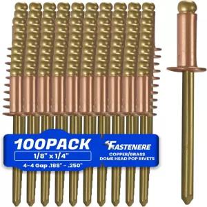 파스테니어 구리 팝 리벳 1/8 x 1/4 100팩 몸체 황동 맨드릴 헤비 듀티 오픈 엔드 돔 헤드 블라인드 내식성