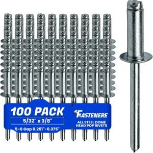 파스테니어 팝 리벳 5/32 x 3/8 100개 헤비 듀티 오픈 엔드 저탄소강 돔 헤드 블라인드 내식성 및 고전단