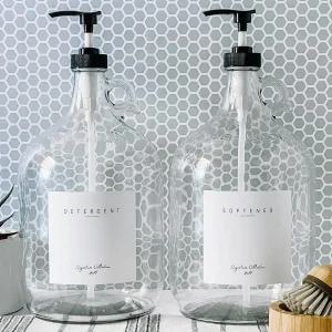 세탁실용 세탁 세제 디스펜서 빈 1갤런 유리 주전자 2개 섬유 유연제 비누 또는 표백제 128온스 검은색