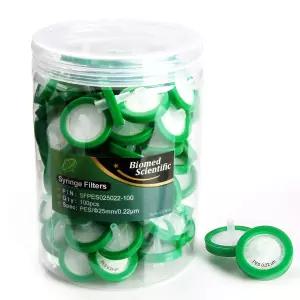 바이오메드 사이언티픽 주사기 필터 PES폴리에테르술폰 멤브레인 직경 25mm 기공 크기 0.22um 멸균되지