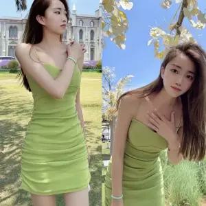 슬림핏 원피스 민소매 끈나시 미니 원피스 파티룩 골지 휴양지