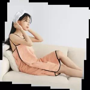 극세사목욕가운 부드러운 여성용 빠른건조 여름용 편안한 라이트 핑크색 후드 가운