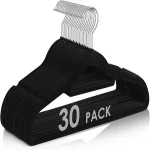 두두코푸 벨벳 옷걸이 미끄럼 방지 펠트 30팩 블랙 정장 코트 재킷 바지 드레스 옷을 위한 360도 회전