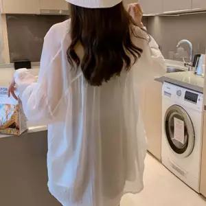 여름 긴팔 시스루 루즈핏 롱 셔츠 블라우스 오버핏 쉬폰 린넨 면 여자 남방 휴양지