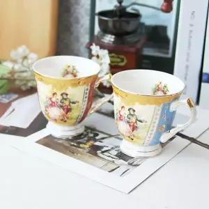 명화그림 골드도금 도자기 머그컵 2P 세트 물컵 찻잔 데일리컵