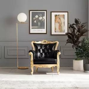 [퍼니프랑] 수입 유럽형 빈티지 엔틱가구 TR 02 골드1인 블랙 인조가죽 소파
