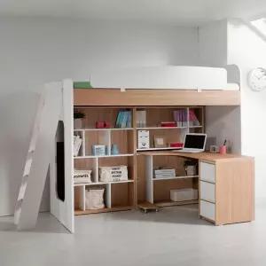 컨셉트 MU-114 E0 가드형 벙커 이층 침대+h형책상+책장 DF903052