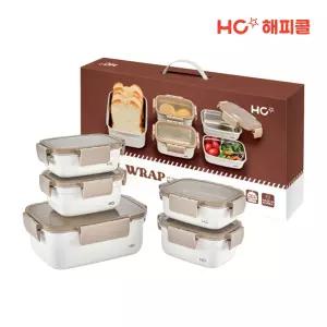 HC해피콜 밀랩 스텐 밀폐용기 실속콤보 패밀리 5P 선물용 세트(크림화이트)