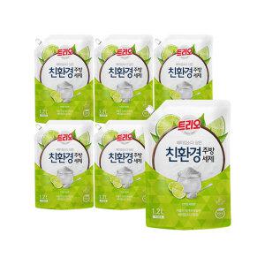 트리오 베이킹소다 담은 주방세제, 라임, 1.2L, 6개